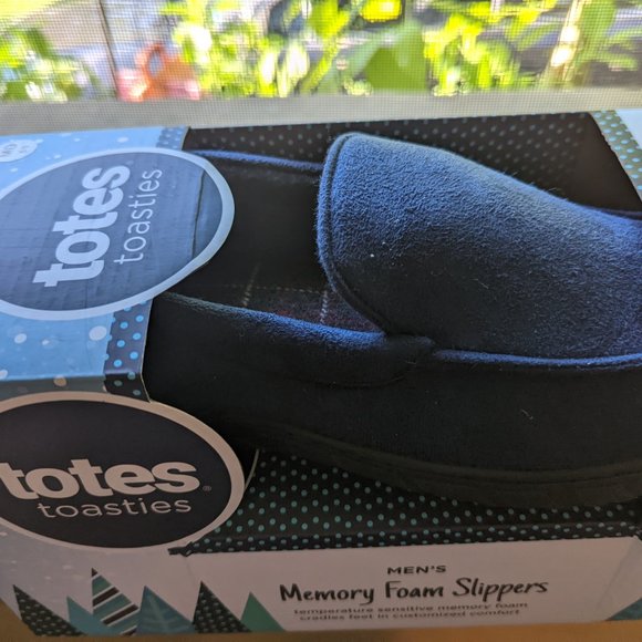 navy blue memory foam men's house slippers - Picture 2 of 4